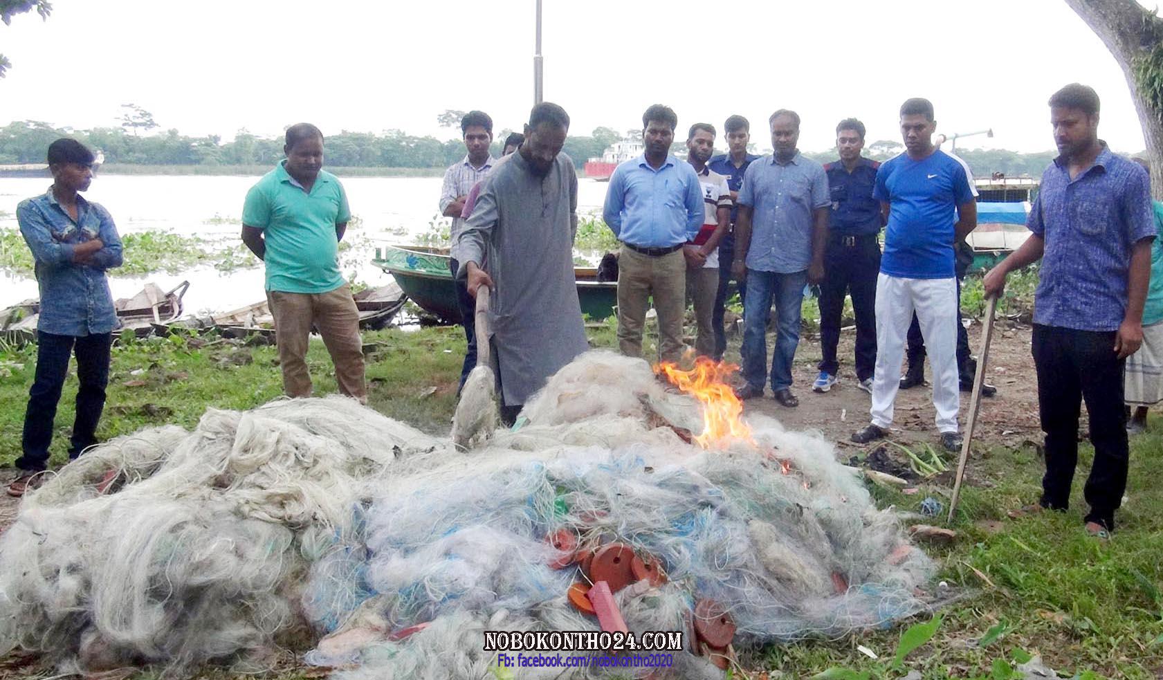 ঝালকাঠিতে ১১টি নৌকাসহ ৩১ হাজার মিটার কারেন্ট জাল জব্দ