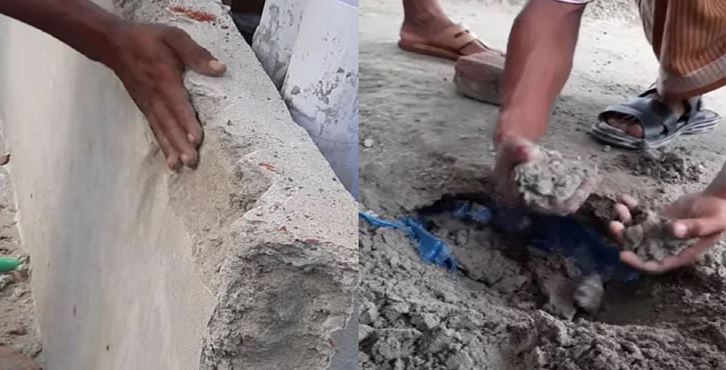আঙুলের খোঁচায় উঠে যাচ্ছে বাউফলে নবনির্মিত আশ্রয়কেন্দ্রের ঢালাই
