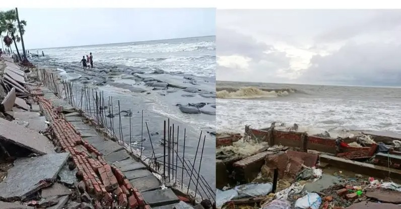 ২ ঘন্টার লন্ডভন্ড কুয়াকাটা, ভেসে গেছে চার কোটি টাকার সড়ক